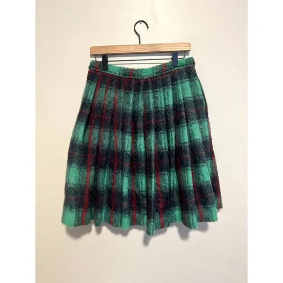 NWT Blugirl Blumarine Plaid Mohair Wool Blend Pleated Midi Preppy Skirt M - Picture 2 of 14